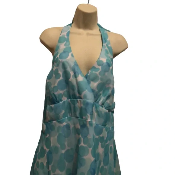 FLP Faith.Love. Fashion size 16 aqua blue & white print halter dress midi length - Picture 4 of 13